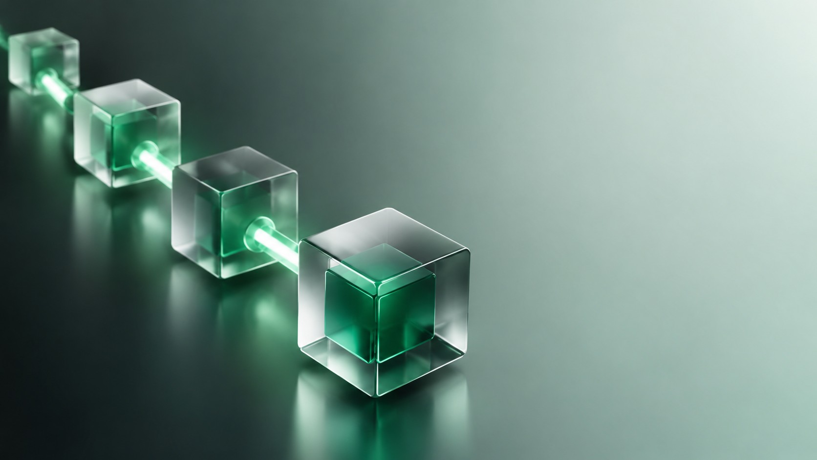 Chain of glowing transparent cubes connected by light links